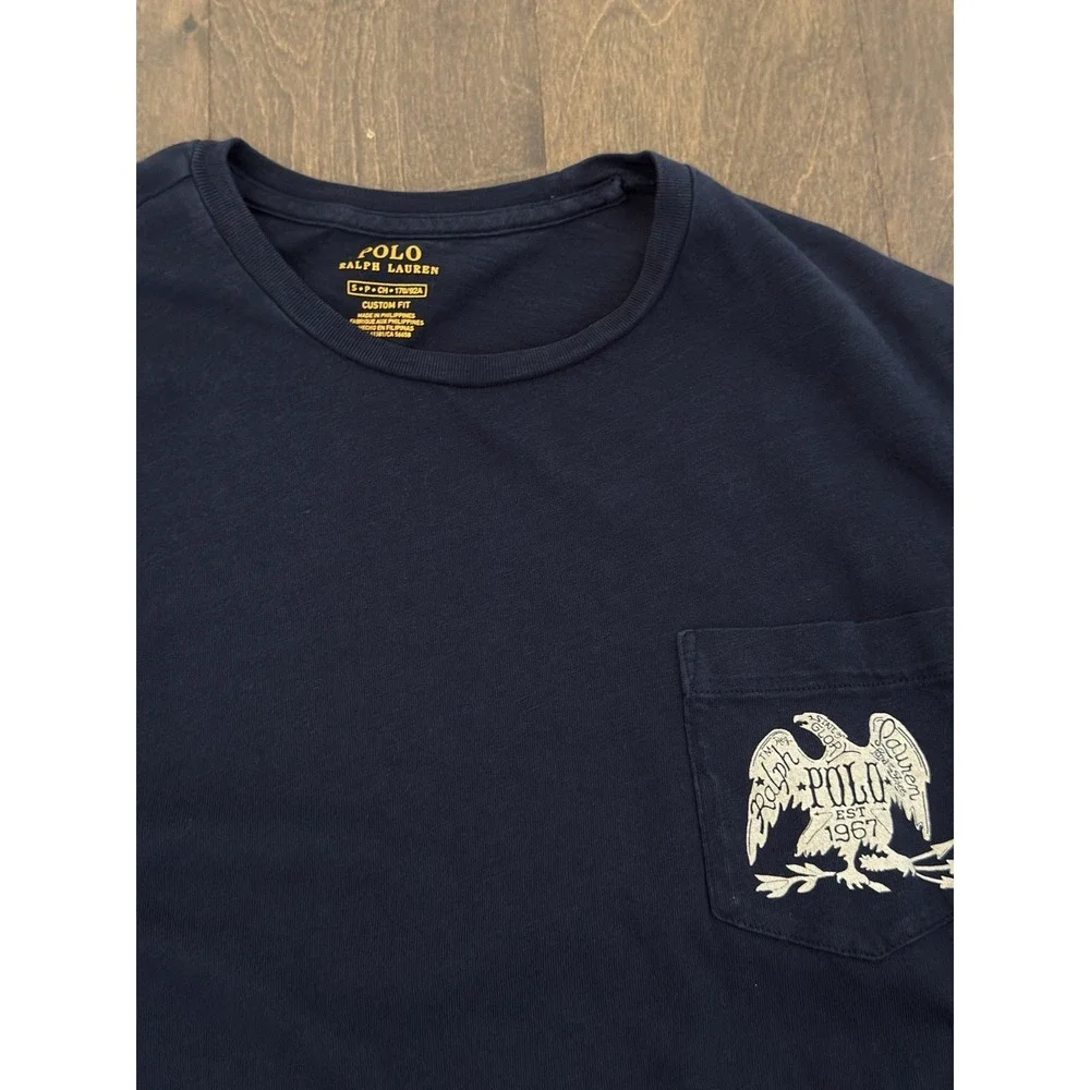 Polo Ralph Lauren Mens Custom Fit Long Sleeve Crewneck Tee Blue Eagle USA‎ Shirt